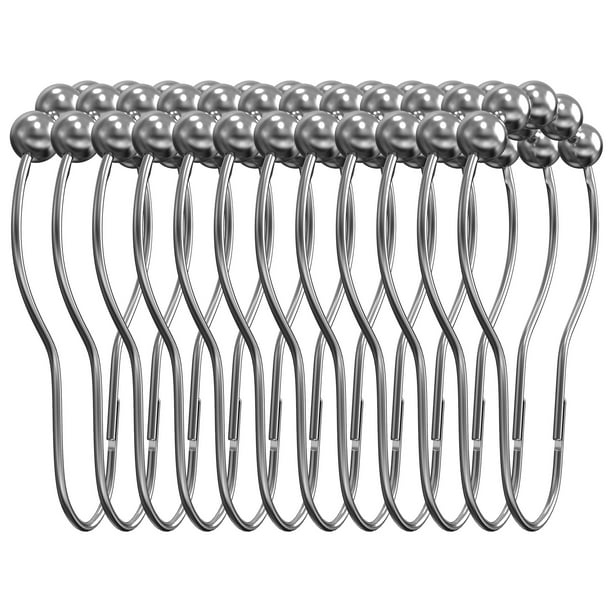 12Pcs Stainless Steel Bathroom Shower Curtain Rings Hooks with Roller Ball shan